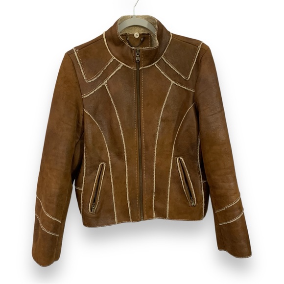 Vintage Guess Shearling Vegan Leather Front Zip Winter Jacket Women’s Size Large - Picture 2 of 10